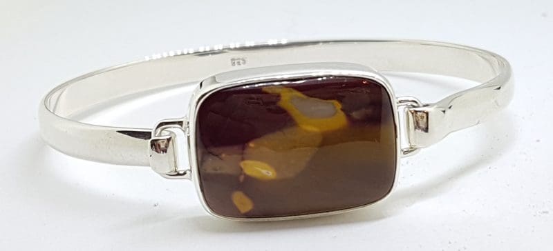 Sterling Silver Heavy Bangle with Rectangular Mookaite