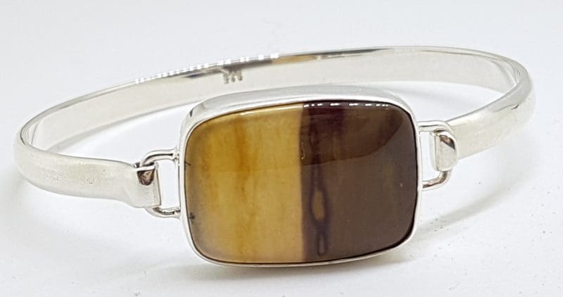 Sterling Silver Heavy Bangle with Rectangular Mookaite