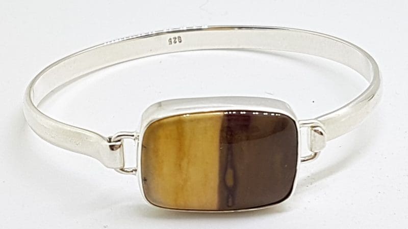 Sterling Silver Heavy Bangle with Rectangular Mookaite