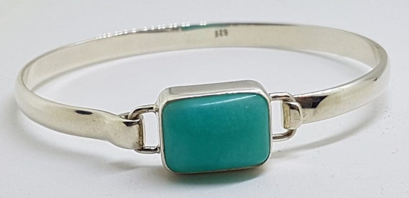 Sterling Silver Heavy Bangle with Rectangular Amazonite