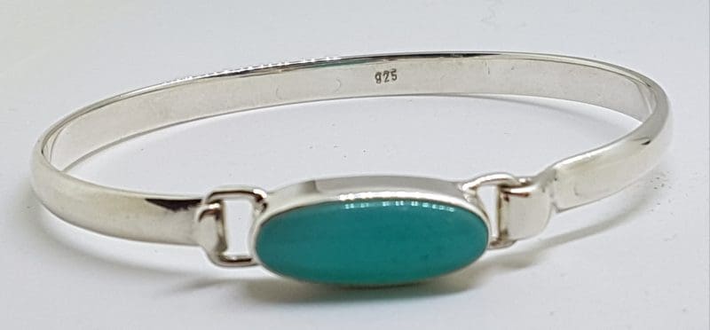 Sterling Silver Heavy Bangle with Oval Amazonite