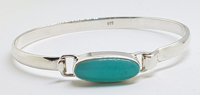 Sterling Silver Heavy Bangle with Oval Amazonite