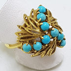 18ct Yellow Gold Large Ornate Turquoise Cluster Ring - Antique / Vintage