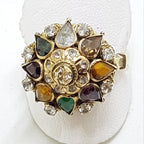 14ct Yellow Gold Large Multi-Coloured Gem Princess Cluster Ring - Antique / Vintage