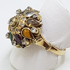 14ct Yellow Gold Large Multi-Coloured Gem Princess Cluster Ring - Antique / Vintage
