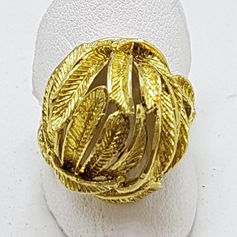 9ct Yellow Gold Large Ornate Leaf Motif Ring