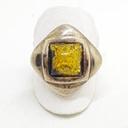 Sterling Silver Green Amber Ring - Square