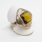 Sterling Silver Green Amber Ring - Square