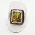 Sterling Silver Green Amber Ring - Rectangular