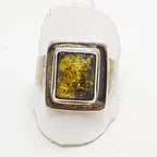 Sterling Silver Green Amber Ring - Rectangular