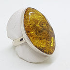 Sterling Silver Large Green Faceted Amber Ring - Marquis Shape