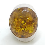 Sterling Silver Large Green Faceted Amber Ring - Round