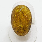 Sterling Silver Large Green Amber Ring - Oval