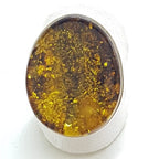 Sterling Silver Large Green Amber Ring  - Flat