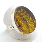 Sterling Silver Large Green Amber Ring  - Flat