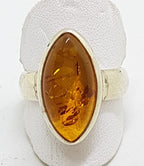 Sterling Silver Amber Ring - Marquis Shape