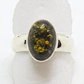 Sterling Silver Oval Green Amber Ring