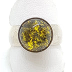 Sterling Silver Round Green Amber Ring