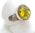 Sterling Silver Round Green Amber Ring