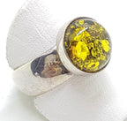 Sterling Silver Round Green Amber Ring