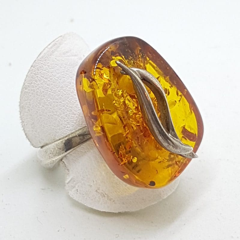 Sterling Silver Chunky Natural Amber Ring