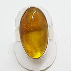 Sterling Silver Oval Natural Amber Ring  - Wide Band