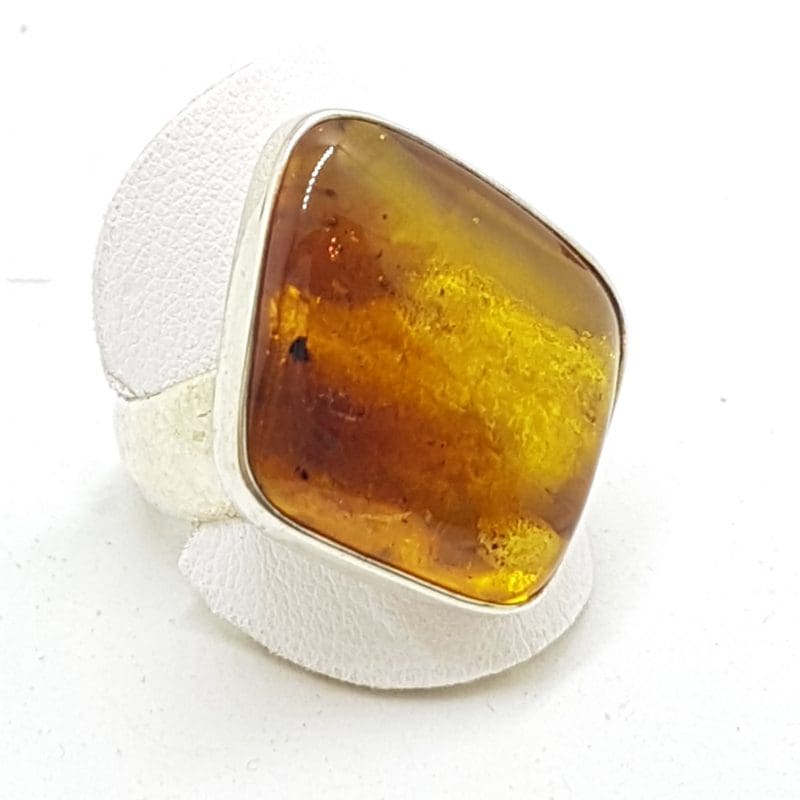 Sterling Silver Chunky Natural Amber Ring
