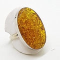 Sterling Silver Large Oval Natural Amber Ring