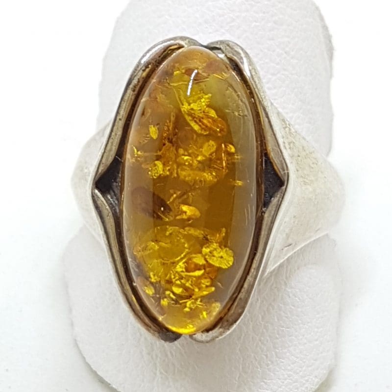 Sterling Silver Oval Natural Amber Ring