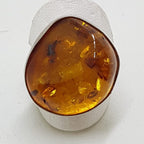 Sterling Silver Large Natural Amber Ring with Open Band