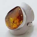 Sterling Silver Large Natural Amber Ring with Open Band