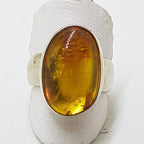 Sterling Silver Oval Natural Amber Ring - Wide Band