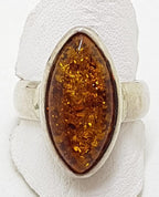 Sterling Silver Marquis Shape Natural Amber Ring