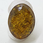 Sterling Silver Large Oval Faceted Natural Amber Ring - Green Amber