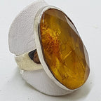 Sterling Silver Large Oval Faceted Natural Amber Ring