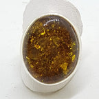 Sterling Silver Oval Natural Amber Ring - Expandable
