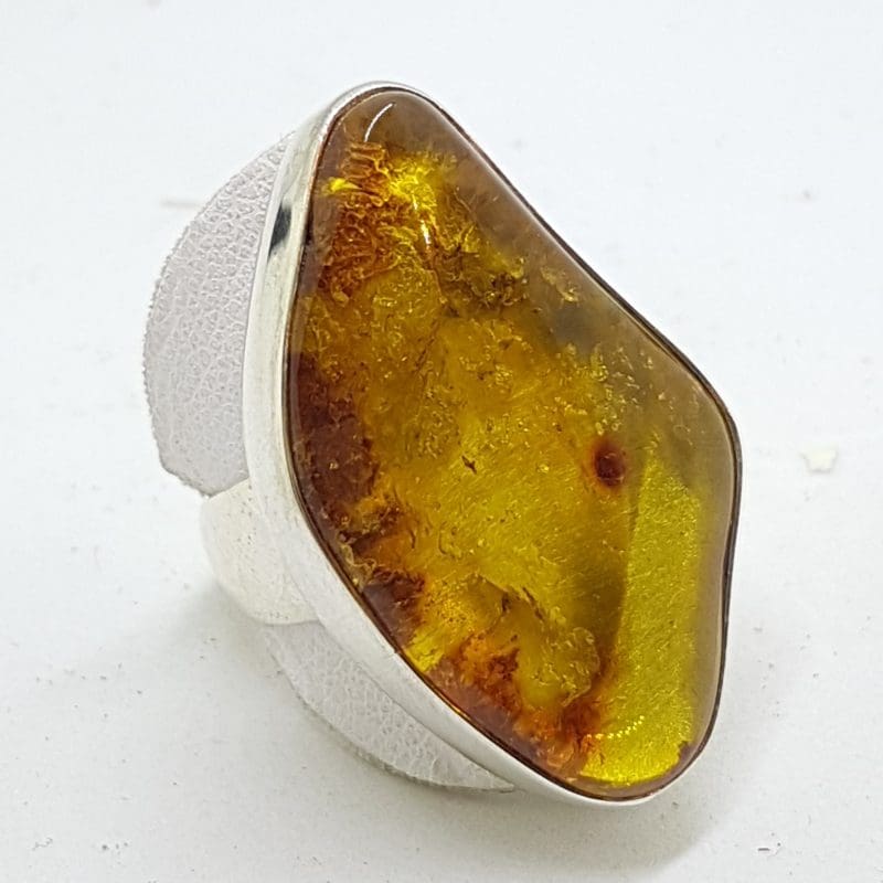 Sterling Silver Very Large Chunky Natural Amber Ring
