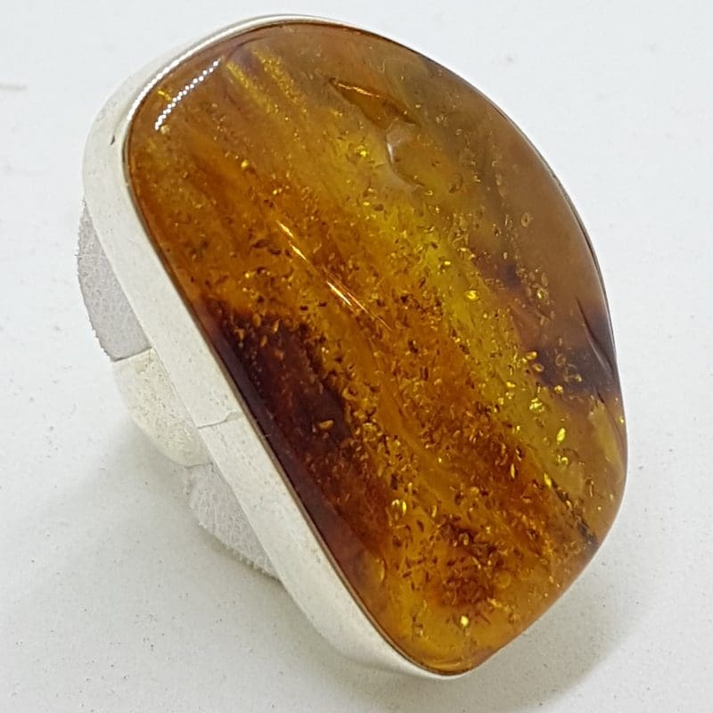 Sterling Silver Chunky Natural Amber Ring