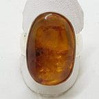 Sterling Silver Oval Natural Amber Ring - Wide Band