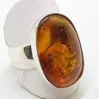 Sterling Silver Oval Natural Amber Ring - Wide Band