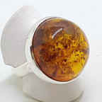 Sterling Silver Large Natural Amber Ring - Round