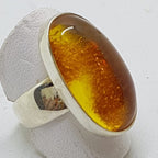 Sterling Silver Large Oval Natural Amber Ring