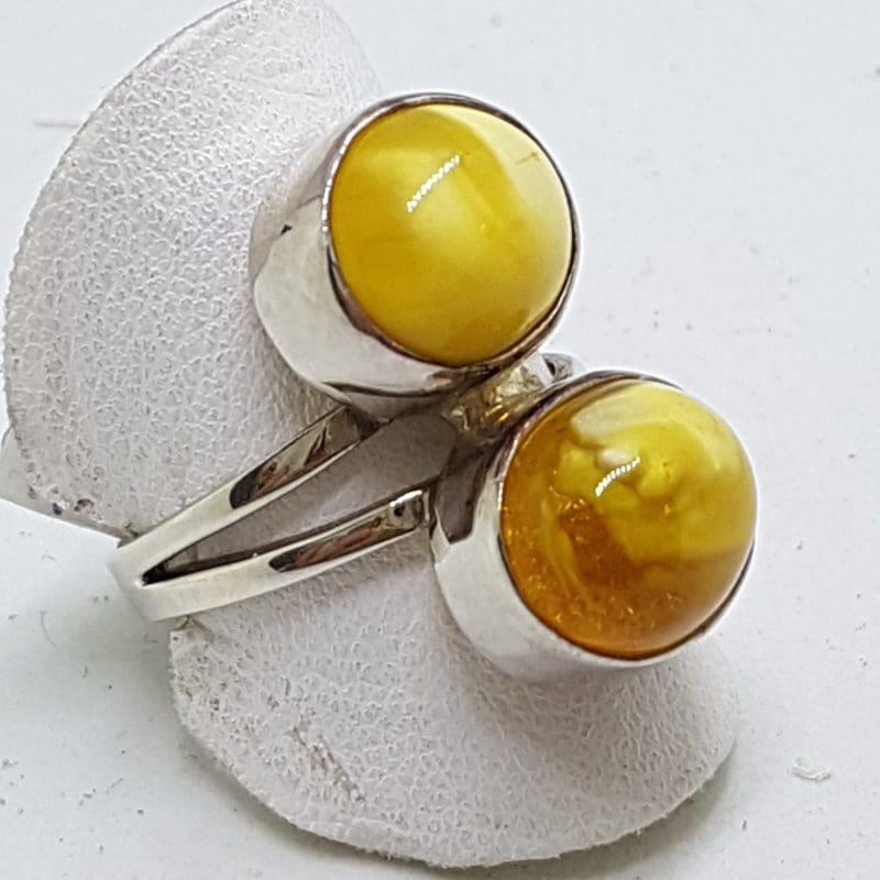 Sterling Silver 2 x Oval Butter Amber Ring