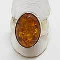 Sterling Silver Oval Amber Ring  - Wide Band