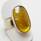 Sterling Silver Oval Butter Amber Ring  - Wide Band