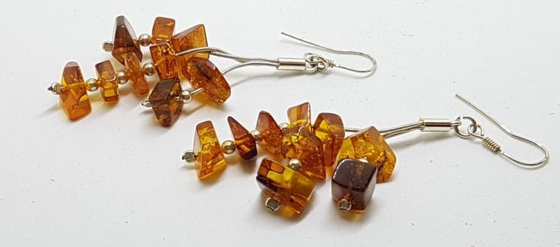 Sterling Silver Long Amber Bead / Chunk Drop Earrings