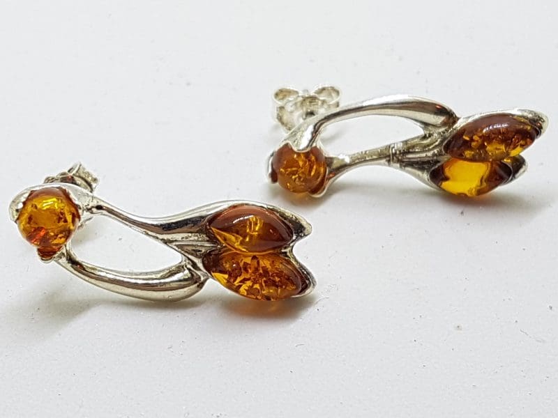 Sterling Silver Amber Stud Earrings