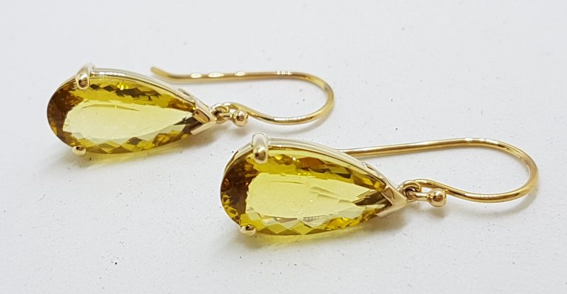 9ct Yellow Gold Teardrop Shape Lemon Citrine Drop Earrings