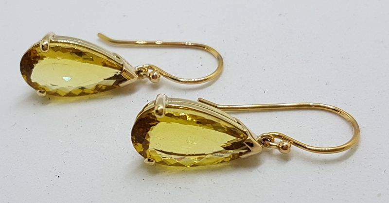 9ct Yellow Gold Teardrop Shape Lemon Citrine Drop Earrings