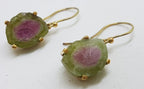 9ct Yellow Gold Watermelon Tourmaline Drop Earrings